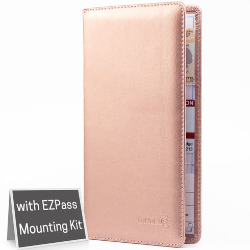 CANOPUS Big Rose Gold Car Registration and Insurance Holder, PU Leather Card Holder, Vehicle Glove Box Organizer for Auto, SUV, Truck